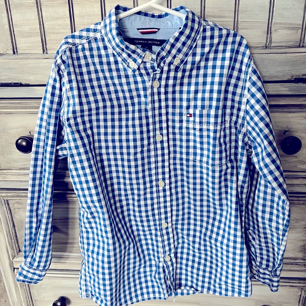 Tommy Hilfiger Blue Gingham Boys Long Sleeve Button Up Shirt